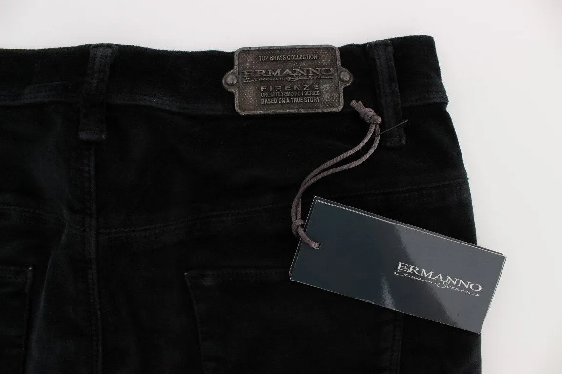 Black Cotton Blend Slim Fit Bootcut Casual Pants