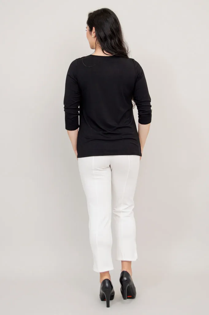 Charisse 3/4 Slv Top, Black Diamond, Bamboo