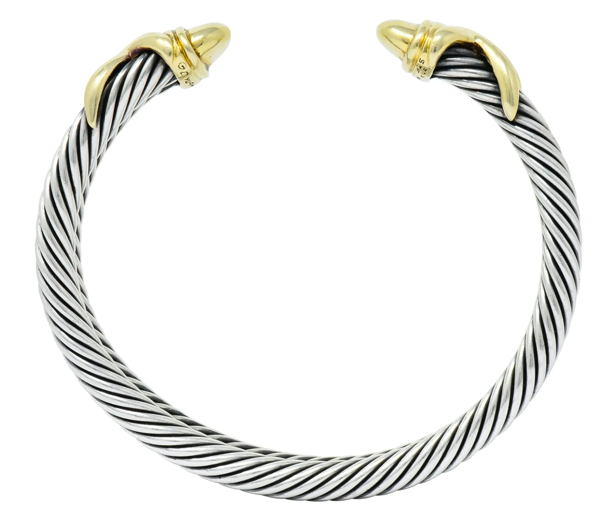 David Yurman 14 Karat Gold Sterling Silver Double Row Cable Cuff Bracelet