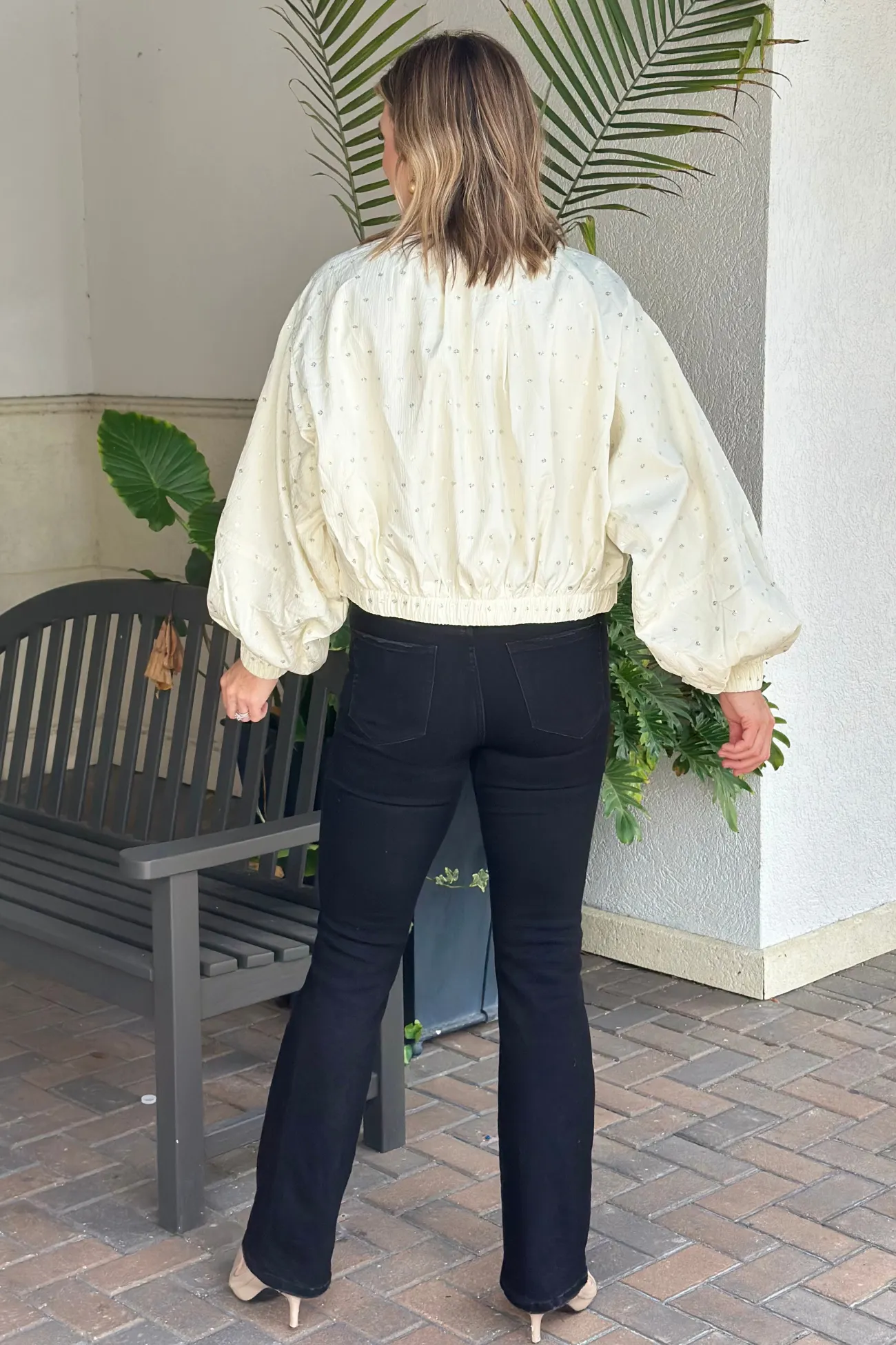 Dolce Cabo Ivory Embellished Balloon Sleeve Jacket