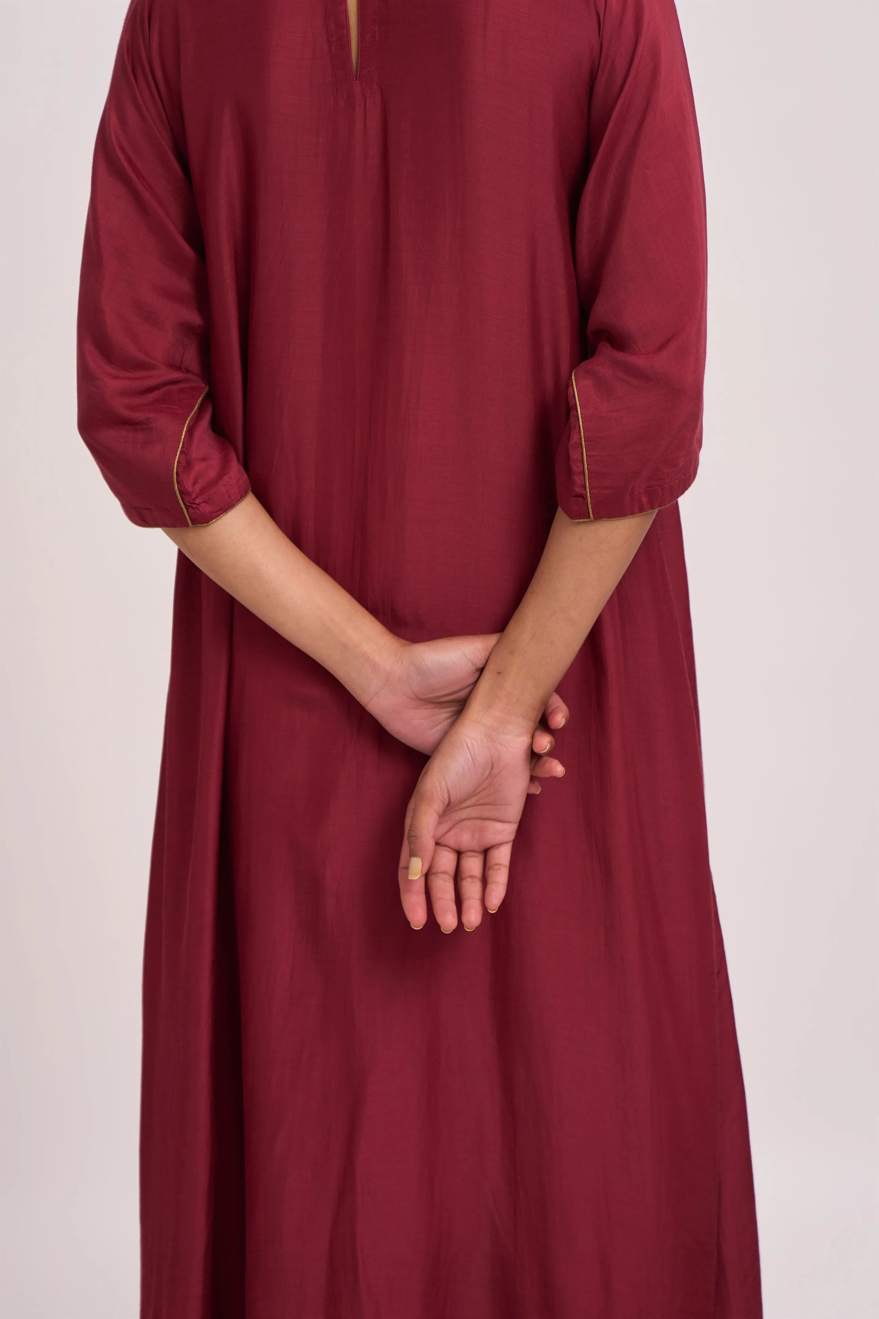 Dot   I   Ishani Waab Deep Red Kurta with Pants Cotton silk Chaak Bangla Kaftan Style  Deep Red  SS24-IT-2