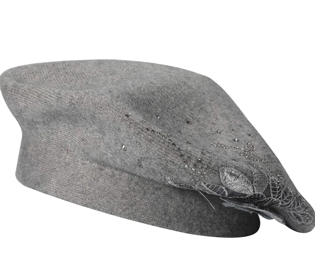 French Petals- Rhinestone Cashmere Beret