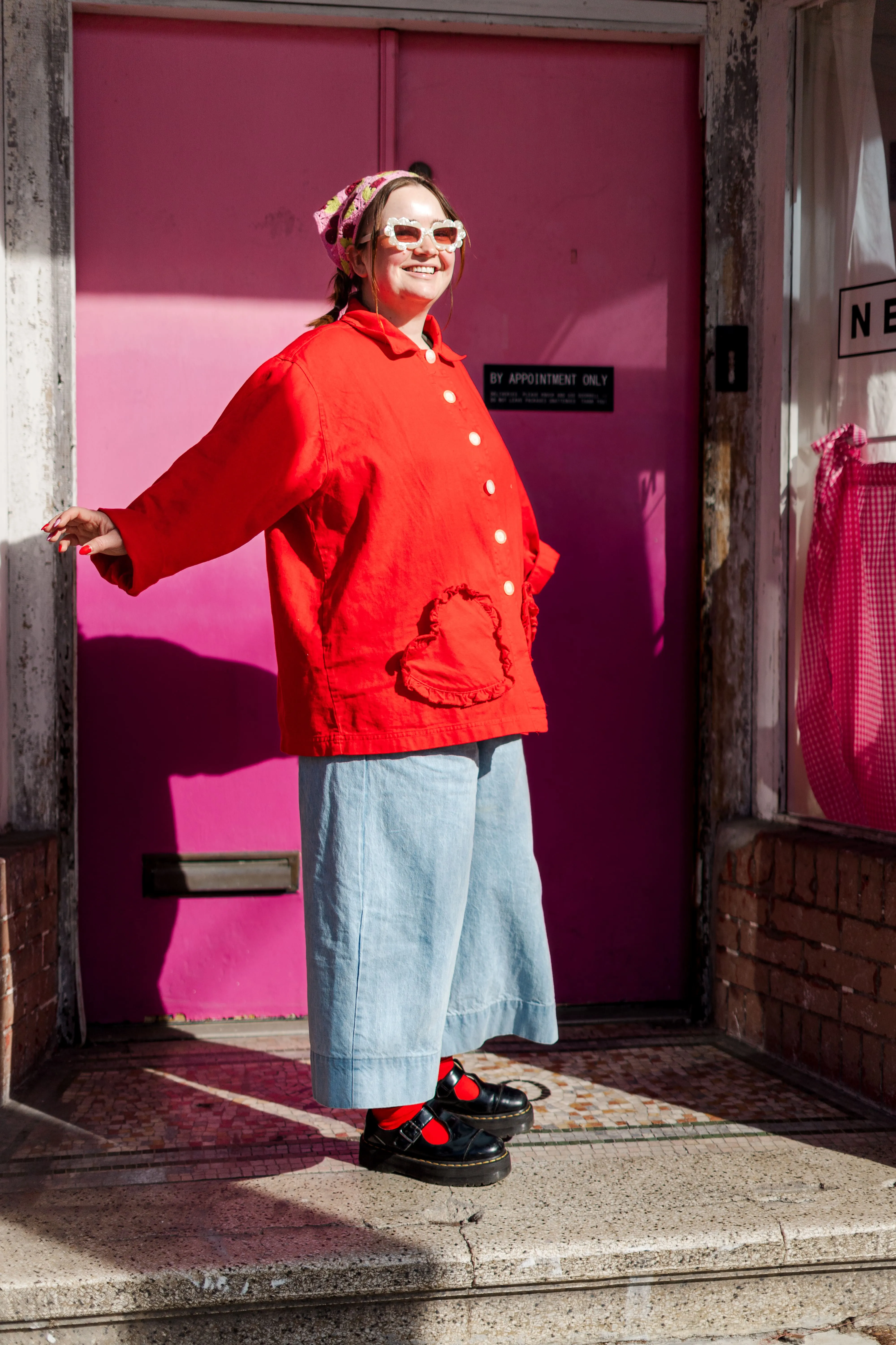 Heart Chore Jacket in Red Twill (RTS)