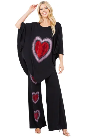 Hearts Rhinestone Embellished Palazzo Set
