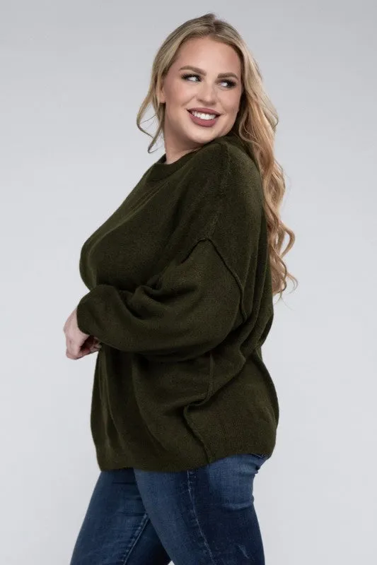 Oversized Round Neck Raw Seam Melange Sweater