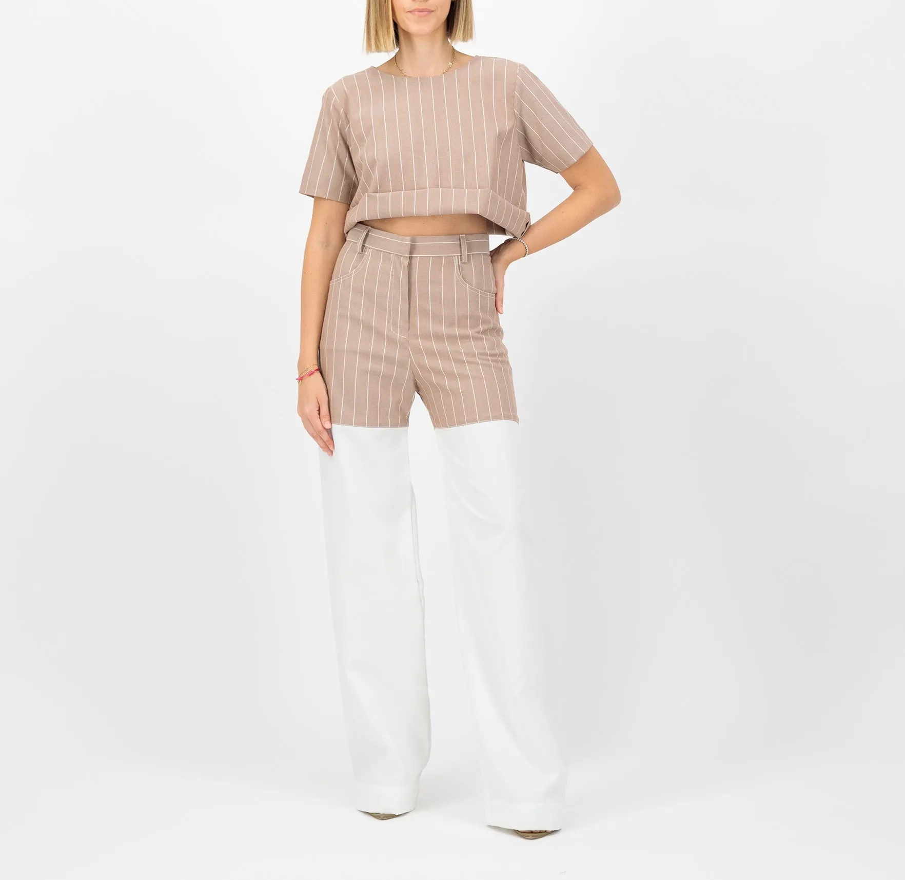 Rolled up pinstripe top