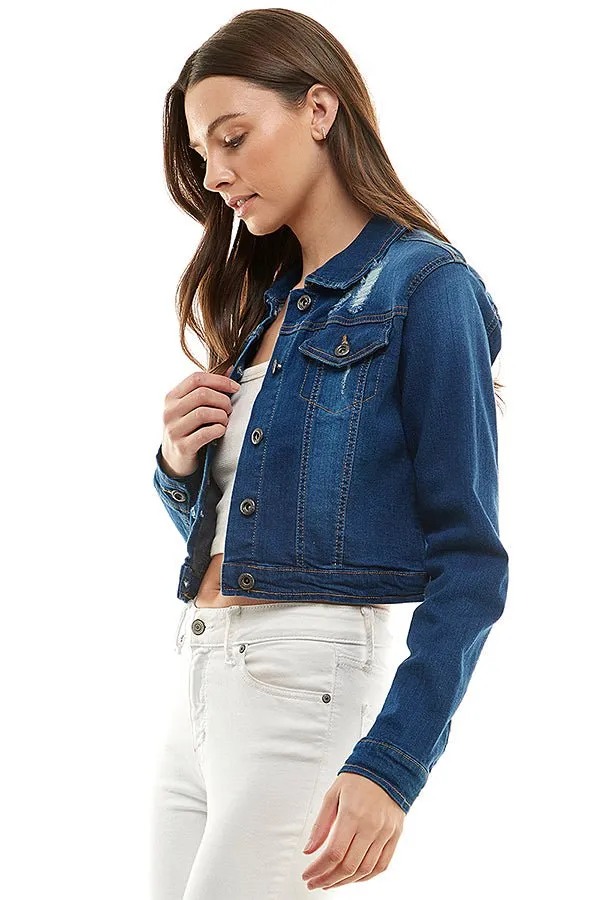 Spandex Destructed Ladies  Casual Denim Jacket