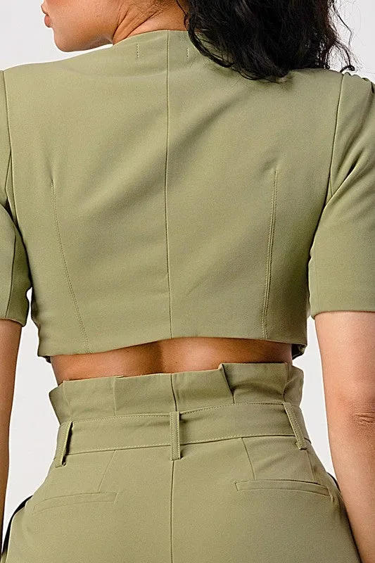 Styled in the City- Olive Crop Top Pant Set